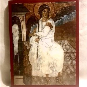 Brightly painted & Lacquered Plaque of Archangel Michael.